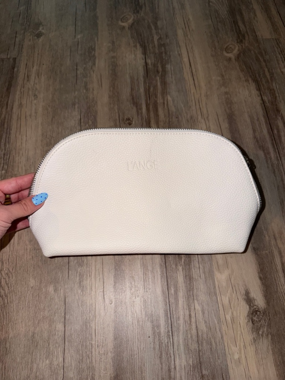 Lange White Pebbled Leather Cosmetic Pouch
